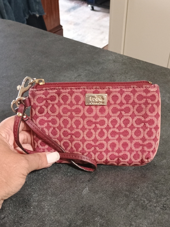 Coach Handbags - Coach Pink/Red Signature Wristlet